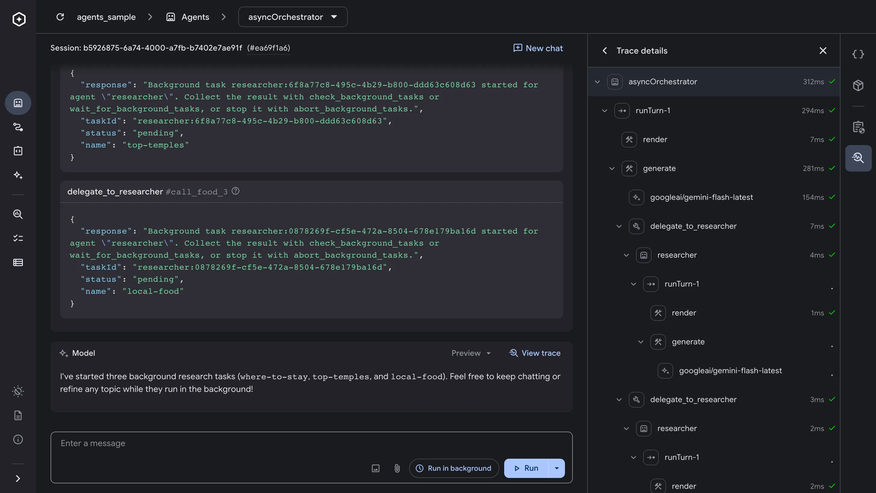 Background subagents running in the Genkit Developer UI