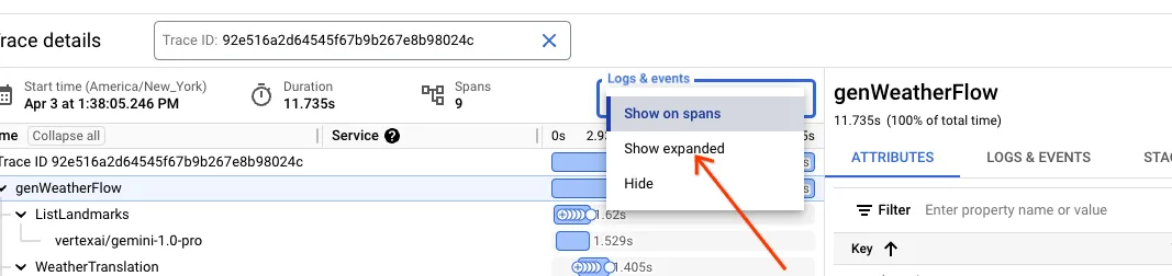 Show expanded option in Logs &#x26; events dropdown