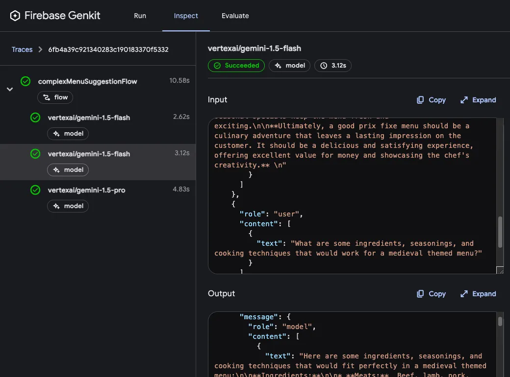 Genkit DevUI flows