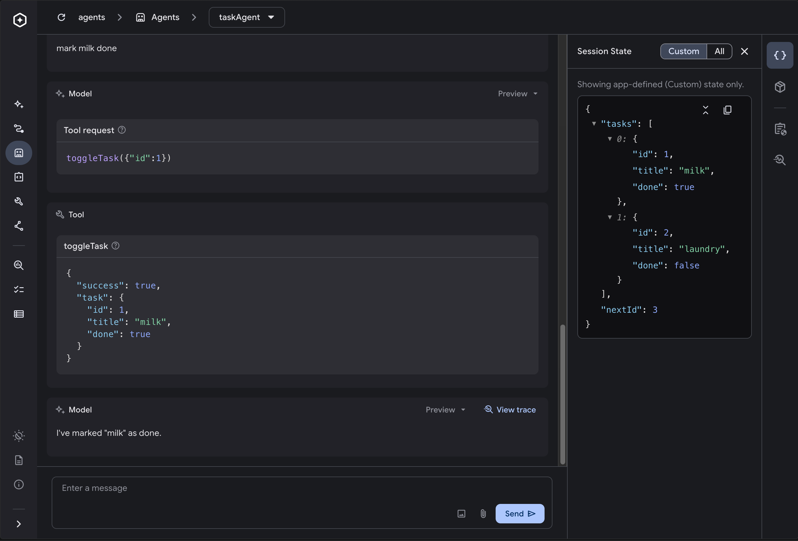 Chatting with a Genkit agent in the Developer UI